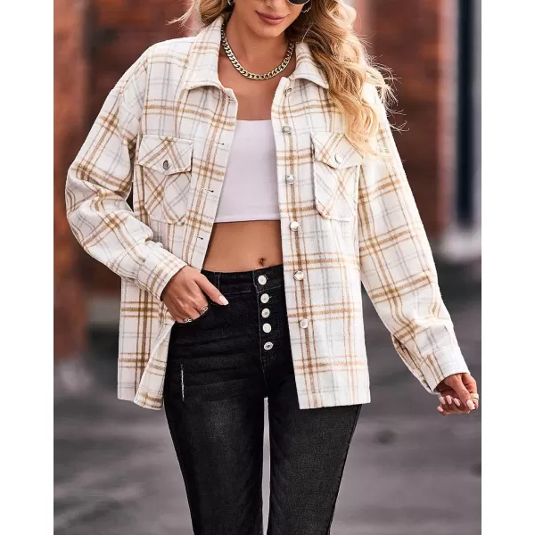 imageBTFBM Women Corduroy Shacket Jacket 2023 Long Sleeve Button Down Casual Plaid Flannel Shirts Boyfriend Fall Blouses TopsPlaid Print Apricot