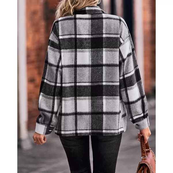 imageBTFBM Women Corduroy Shacket Jacket 2023 Long Sleeve Button Down Casual Plaid Flannel Shirts Boyfriend Fall Blouses TopsPlaid Print Black White