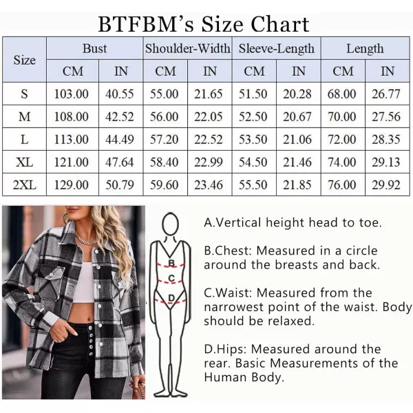 imageBTFBM Women Corduroy Shacket Jacket 2023 Long Sleeve Button Down Casual Plaid Flannel Shirts Boyfriend Fall Blouses TopsPlaid Print Black White