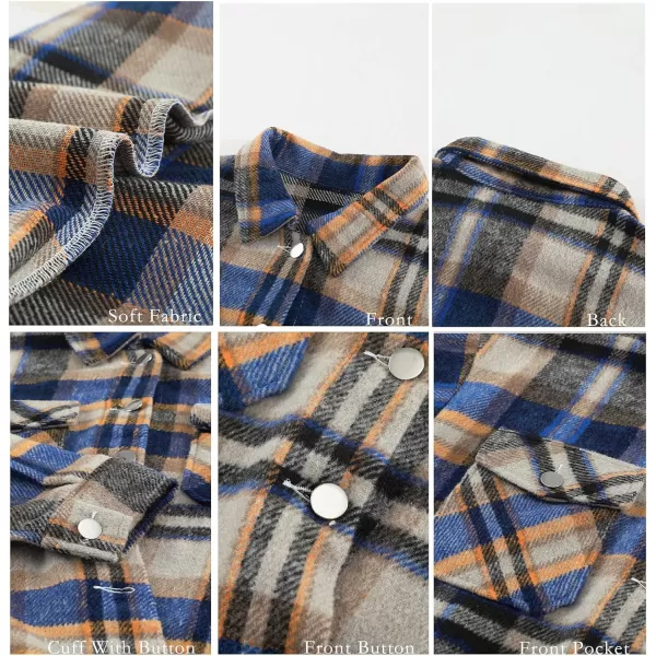 imageBTFBM Women Corduroy Shacket Jacket 2023 Long Sleeve Button Down Casual Plaid Flannel Shirts Boyfriend Fall Blouses TopsPlaid Print Bright Blue