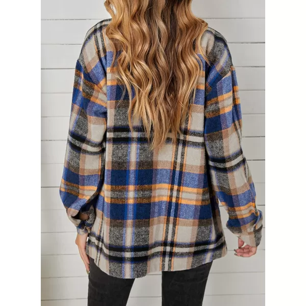 imageBTFBM Women Corduroy Shacket Jacket 2023 Long Sleeve Button Down Casual Plaid Flannel Shirts Boyfriend Fall Blouses TopsPlaid Print Bright Blue