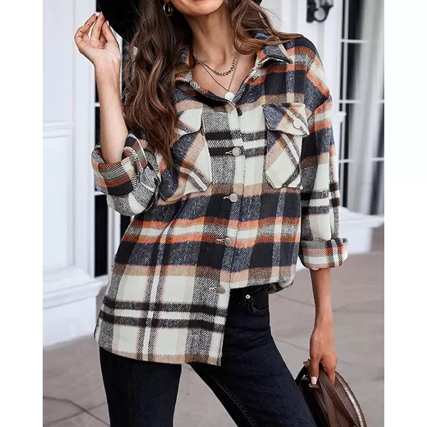 imageBTFBM Women Corduroy Shacket Jacket 2023 Long Sleeve Button Down Casual Plaid Flannel Shirts Boyfriend Fall Blouses TopsPlaid Print Dark Blue