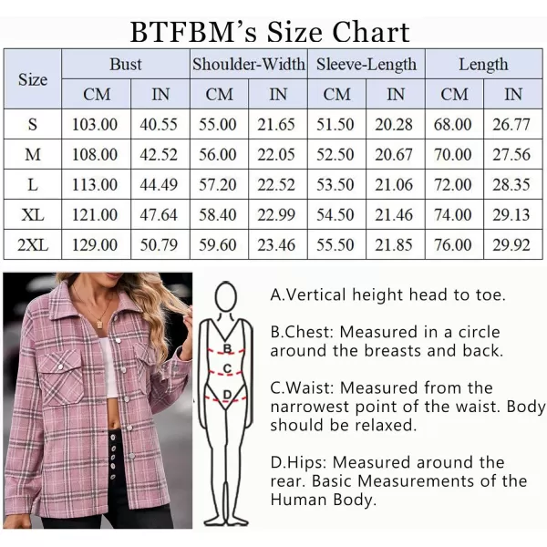 imageBTFBM Women Corduroy Shacket Jacket 2023 Long Sleeve Button Down Casual Plaid Flannel Shirts Boyfriend Fall Blouses TopsPlaid Print Dark Pink