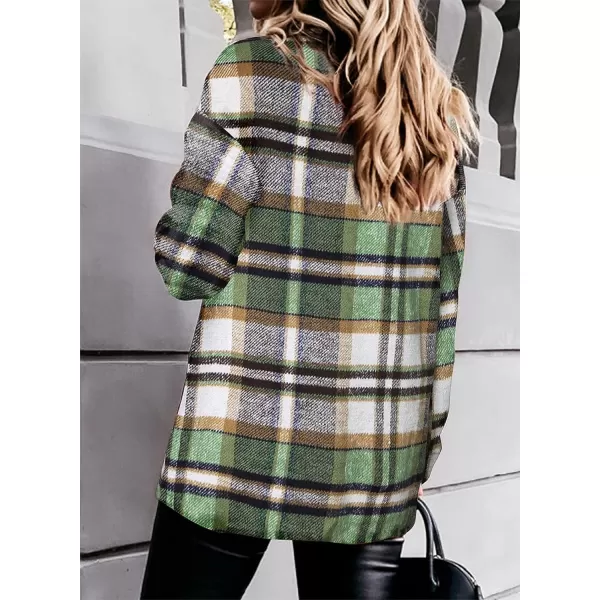 imageBTFBM Women Corduroy Shacket Jacket 2023 Long Sleeve Button Down Casual Plaid Flannel Shirts Boyfriend Fall Blouses TopsPlaid Print Green