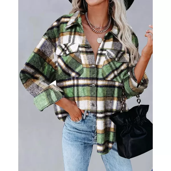imageBTFBM Women Corduroy Shacket Jacket 2023 Long Sleeve Button Down Casual Plaid Flannel Shirts Boyfriend Fall Blouses TopsPlaid Print Green