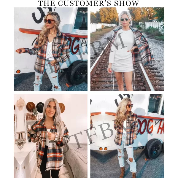 imageBTFBM Women Corduroy Shacket Jacket 2023 Long Sleeve Button Down Casual Plaid Flannel Shirts Boyfriend Fall Blouses TopsPlaid Print Khaki
