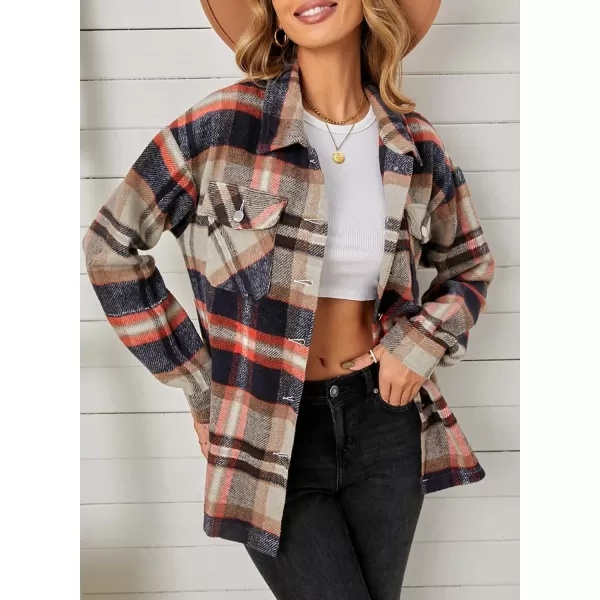 imageBTFBM Women Corduroy Shacket Jacket 2023 Long Sleeve Button Down Casual Plaid Flannel Shirts Boyfriend Fall Blouses TopsPlaid Print Khaki