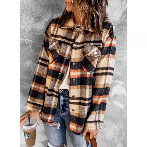 imageBTFBM Women Corduroy Shacket Jacket 2023 Long Sleeve Button Down Casual Plaid Flannel Shirts Boyfriend Fall Blouses TopsPlaid Print Orange