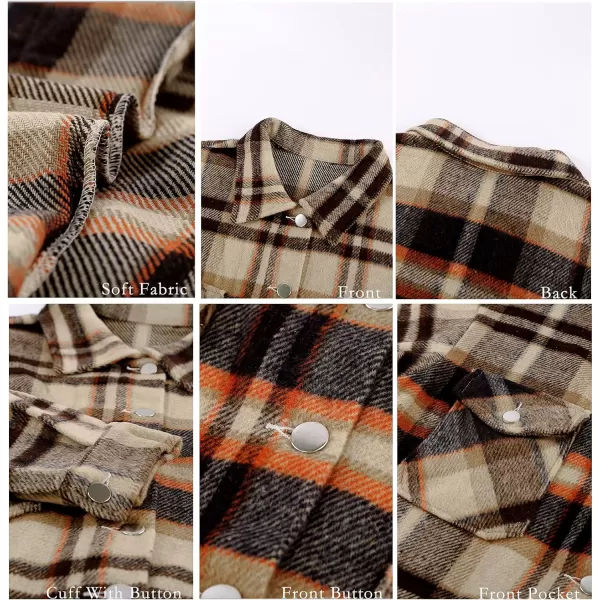 imageBTFBM Women Corduroy Shacket Jacket 2023 Long Sleeve Button Down Casual Plaid Flannel Shirts Boyfriend Fall Blouses TopsPlaid Print Orange