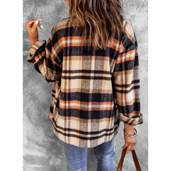 imageBTFBM Women Corduroy Shacket Jacket 2023 Long Sleeve Button Down Casual Plaid Flannel Shirts Boyfriend Fall Blouses TopsPlaid Print Orange