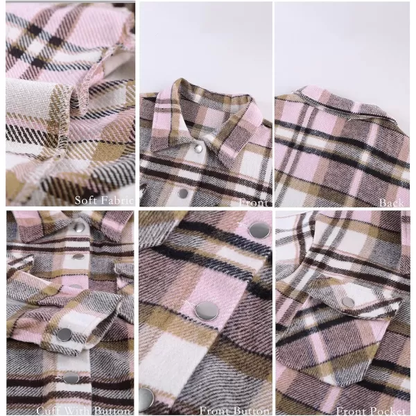 imageBTFBM Women Corduroy Shacket Jacket 2023 Long Sleeve Button Down Casual Plaid Flannel Shirts Boyfriend Fall Blouses TopsPlaid Print Pink