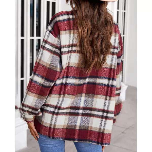 imageBTFBM Women Corduroy Shacket Jacket 2023 Long Sleeve Button Down Casual Plaid Flannel Shirts Boyfriend Fall Blouses TopsPlaid Print Red