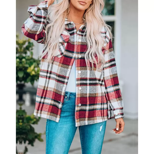 imageBTFBM Women Corduroy Shacket Jacket 2023 Long Sleeve Button Down Casual Plaid Flannel Shirts Boyfriend Fall Blouses TopsPlaid Print Red