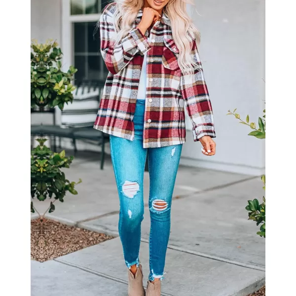 imageBTFBM Women Corduroy Shacket Jacket 2023 Long Sleeve Button Down Casual Plaid Flannel Shirts Boyfriend Fall Blouses TopsPlaid Print Red