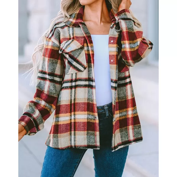 imageBTFBM Women Corduroy Shacket Jacket 2023 Long Sleeve Button Down Casual Plaid Flannel Shirts Boyfriend Fall Blouses TopsPlaid Print Yellow