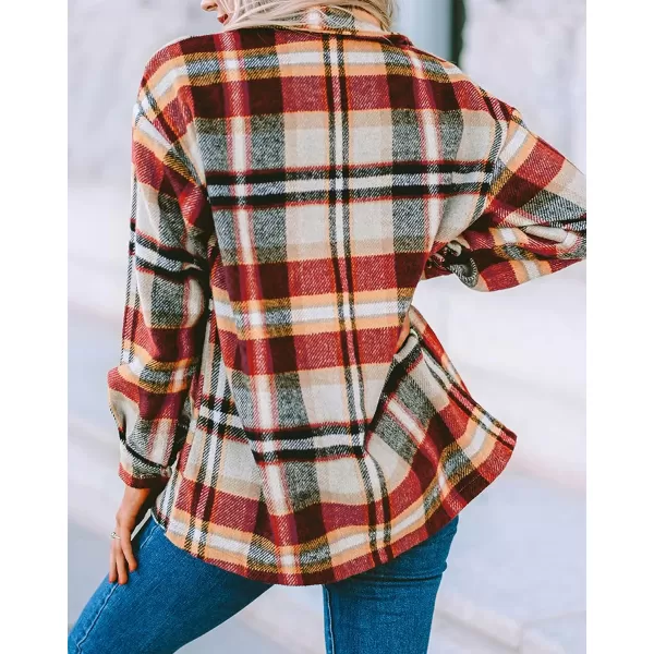 imageBTFBM Women Corduroy Shacket Jacket 2023 Long Sleeve Button Down Casual Plaid Flannel Shirts Boyfriend Fall Blouses TopsPlaid Print Yellow