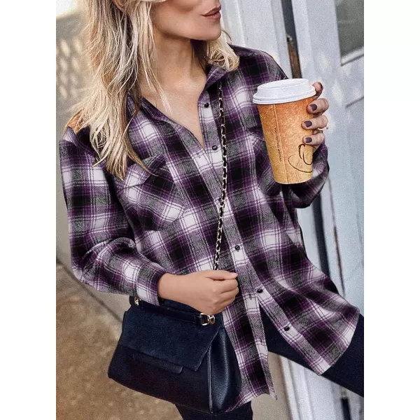 imageBTFBM Women Corduroy Shacket Jacket 2023 Long Sleeve Button Down Casual Plaid Flannel Shirts Boyfriend Fall Blouses TopsPlaid Purple