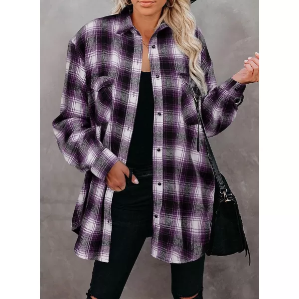 imageBTFBM Women Corduroy Shacket Jacket 2023 Long Sleeve Button Down Casual Plaid Flannel Shirts Boyfriend Fall Blouses TopsPlaid Purple
