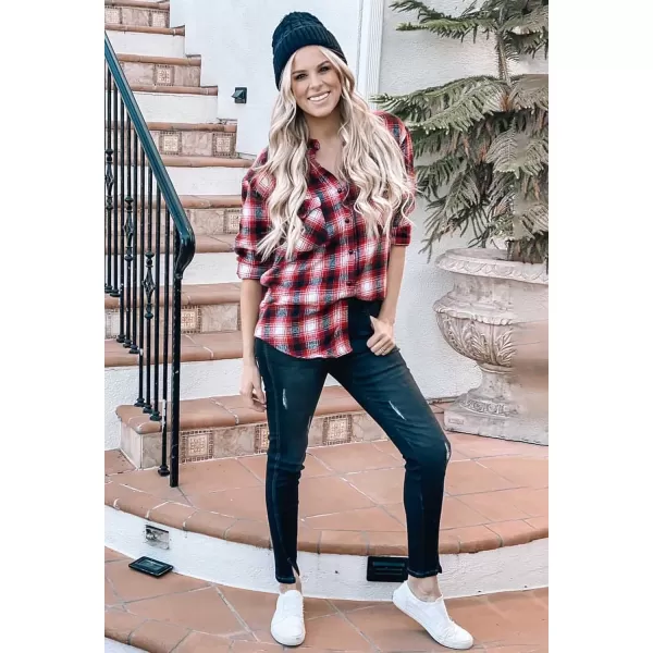 imageBTFBM Women Corduroy Shacket Jacket 2023 Long Sleeve Button Down Casual Plaid Flannel Shirts Boyfriend Fall Blouses TopsPlaid Red