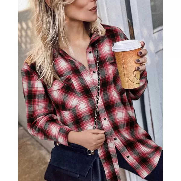 imageBTFBM Women Corduroy Shacket Jacket 2023 Long Sleeve Button Down Casual Plaid Flannel Shirts Boyfriend Fall Blouses TopsPlaid Red