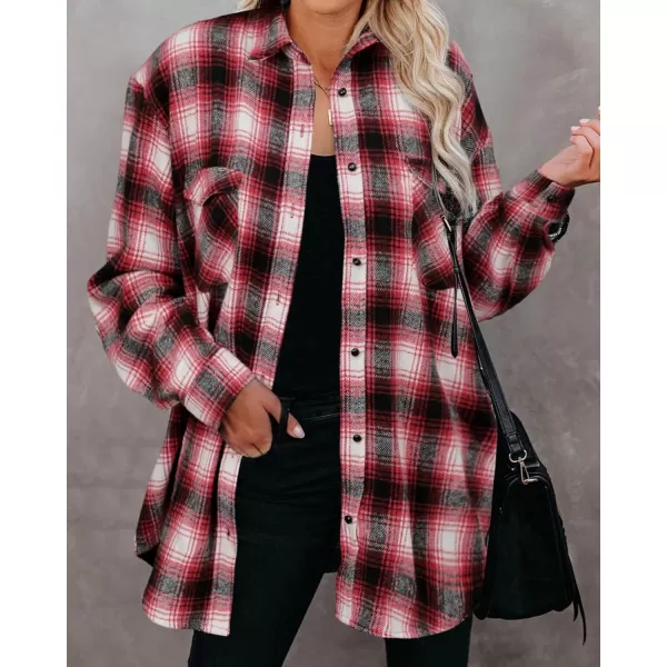 imageBTFBM Women Corduroy Shacket Jacket 2023 Long Sleeve Button Down Casual Plaid Flannel Shirts Boyfriend Fall Blouses TopsPlaid Red