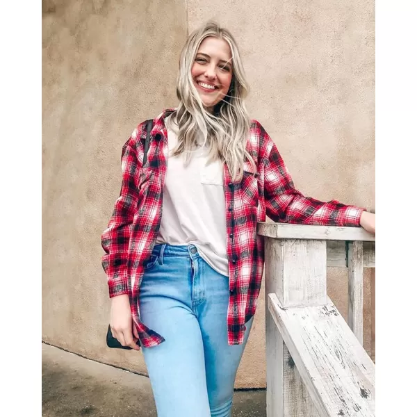 imageBTFBM Women Corduroy Shacket Jacket 2023 Long Sleeve Button Down Casual Plaid Flannel Shirts Boyfriend Fall Blouses TopsPlaid Red