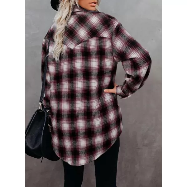 imageBTFBM Women Corduroy Shacket Jacket 2023 Long Sleeve Button Down Casual Plaid Flannel Shirts Boyfriend Fall Blouses TopsPlaid Wine Red