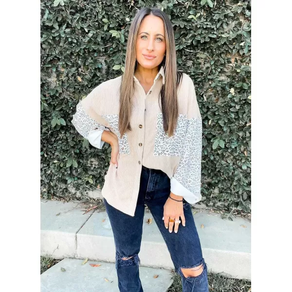 imageBTFBM Women Corduroy Shacket Jacket 2023 Long Sleeve Button Down Casual Plaid Flannel Shirts Boyfriend Fall Blouses TopsTurndown Apricot