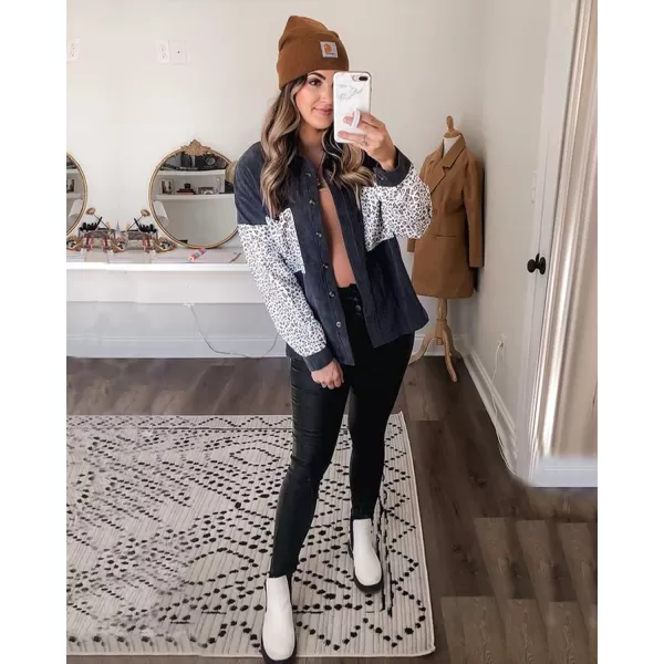 imageBTFBM Women Corduroy Shacket Jacket 2023 Long Sleeve Button Down Casual Plaid Flannel Shirts Boyfriend Fall Blouses TopsTurndown Black