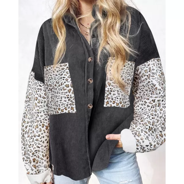 imageBTFBM Women Corduroy Shacket Jacket 2023 Long Sleeve Button Down Casual Plaid Flannel Shirts Boyfriend Fall Blouses TopsTurndown Black