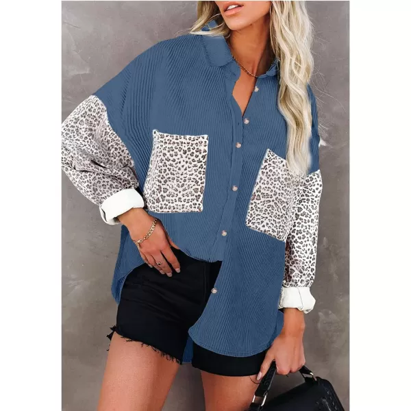 imageBTFBM Women Corduroy Shacket Jacket 2023 Long Sleeve Button Down Casual Plaid Flannel Shirts Boyfriend Fall Blouses TopsTurndown Dark Blue
