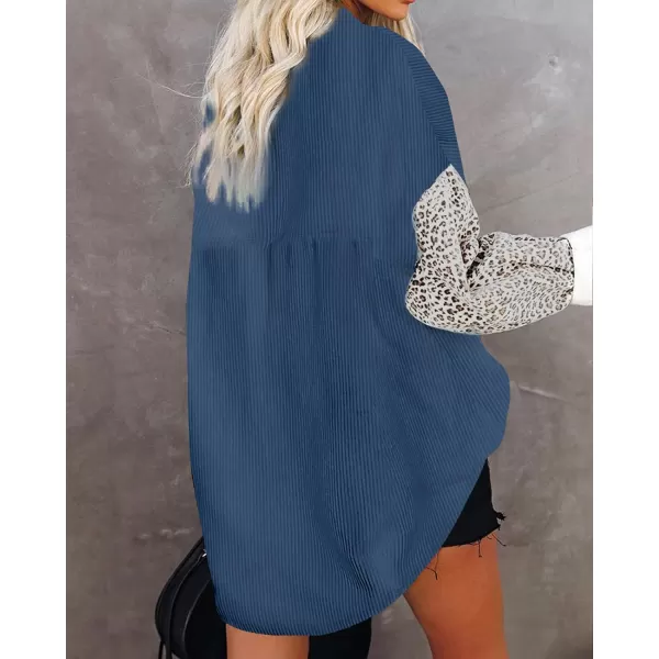 imageBTFBM Women Corduroy Shacket Jacket 2023 Long Sleeve Button Down Casual Plaid Flannel Shirts Boyfriend Fall Blouses TopsTurndown Dark Blue