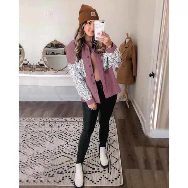 imageBTFBM Women Corduroy Shacket Jacket 2023 Long Sleeve Button Down Casual Plaid Flannel Shirts Boyfriend Fall Blouses TopsTurndown Pink