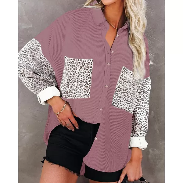 imageBTFBM Women Corduroy Shacket Jacket 2023 Long Sleeve Button Down Casual Plaid Flannel Shirts Boyfriend Fall Blouses TopsTurndown Pink