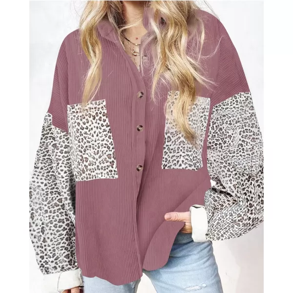 imageBTFBM Women Corduroy Shacket Jacket 2023 Long Sleeve Button Down Casual Plaid Flannel Shirts Boyfriend Fall Blouses TopsTurndown Pink