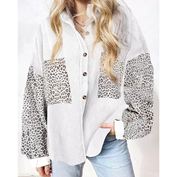 imageBTFBM Women Corduroy Shacket Jacket 2023 Long Sleeve Button Down Casual Plaid Flannel Shirts Boyfriend Fall Blouses TopsTurndown White