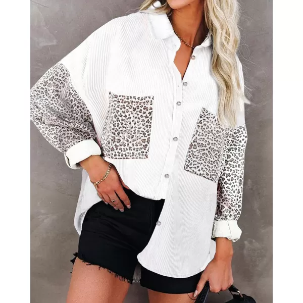 imageBTFBM Women Corduroy Shacket Jacket 2023 Long Sleeve Button Down Casual Plaid Flannel Shirts Boyfriend Fall Blouses TopsTurndown White