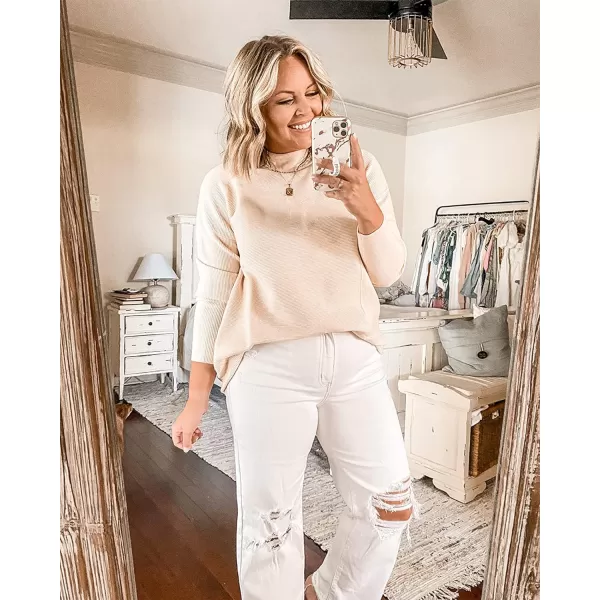 imageBTFBM Women Cozy Long Sleeve Mock Neck Fashion Sweaters Soft Solid Color Ribbed Knit Casual Fall Winter Pullover SweaterSolid Apricot