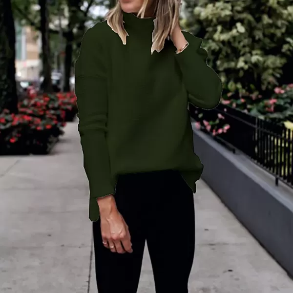 imageBTFBM Women Cozy Long Sleeve Mock Neck Fashion Sweaters Soft Solid Color Ribbed Knit Casual Fall Winter Pullover SweaterSolid Army Green