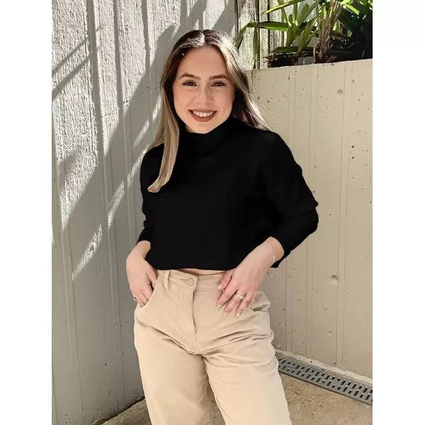 imageBTFBM Women Cozy Long Sleeve Mock Neck Fashion Sweaters Soft Solid Color Ribbed Knit Casual Fall Winter Pullover SweaterSolid Black