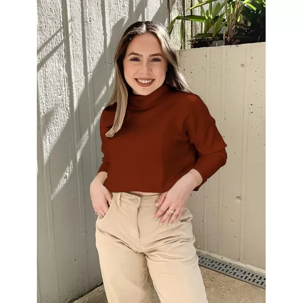 imageBTFBM Women Cozy Long Sleeve Mock Neck Fashion Sweaters Soft Solid Color Ribbed Knit Casual Fall Winter Pullover SweaterSolid Brown