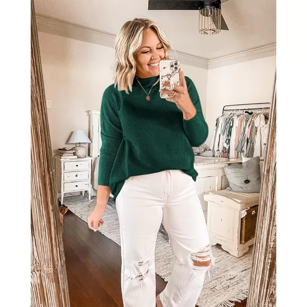 imageBTFBM Women Cozy Long Sleeve Mock Neck Fashion Sweaters Soft Solid Color Ribbed Knit Casual Fall Winter Pullover SweaterSolid Dark Green