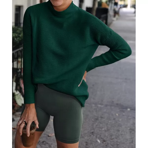 imageBTFBM Women Cozy Long Sleeve Mock Neck Fashion Sweaters Soft Solid Color Ribbed Knit Casual Fall Winter Pullover SweaterSolid Dark Green