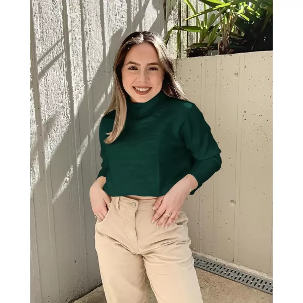 imageBTFBM Women Cozy Long Sleeve Mock Neck Fashion Sweaters Soft Solid Color Ribbed Knit Casual Fall Winter Pullover SweaterSolid Dark Green