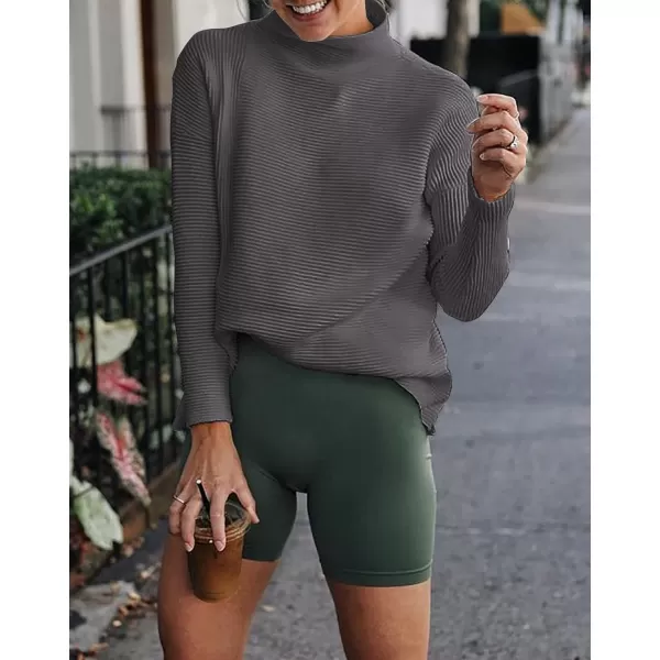 imageBTFBM Women Cozy Long Sleeve Mock Neck Fashion Sweaters Soft Solid Color Ribbed Knit Casual Fall Winter Pullover SweaterSolid Grey
