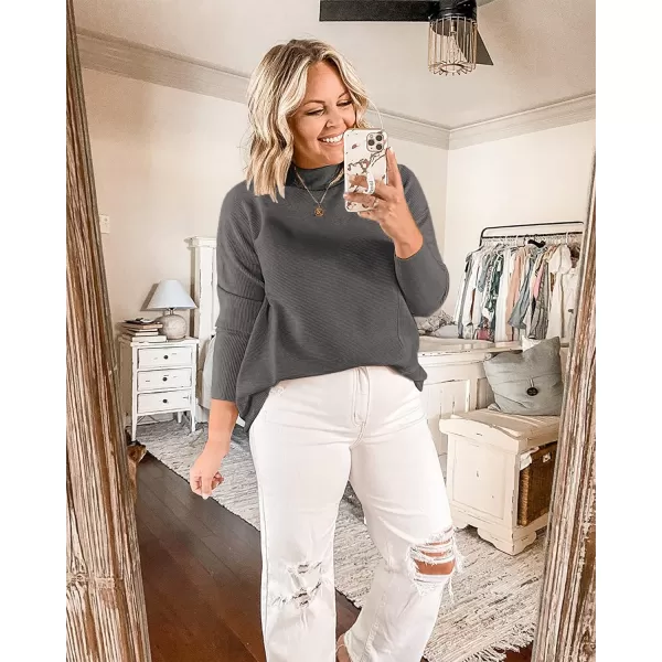 imageBTFBM Women Cozy Long Sleeve Mock Neck Fashion Sweaters Soft Solid Color Ribbed Knit Casual Fall Winter Pullover SweaterSolid Grey