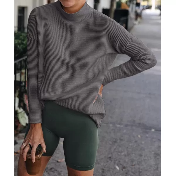 imageBTFBM Women Cozy Long Sleeve Mock Neck Fashion Sweaters Soft Solid Color Ribbed Knit Casual Fall Winter Pullover SweaterSolid Grey