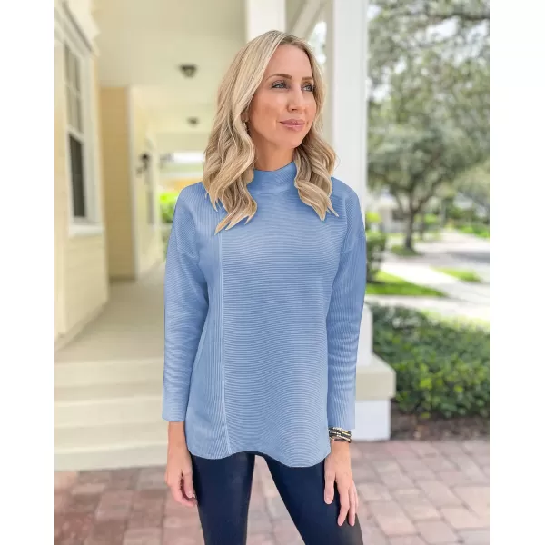 imageBTFBM Women Cozy Long Sleeve Mock Neck Fashion Sweaters Soft Solid Color Ribbed Knit Casual Fall Winter Pullover SweaterSolid Light Blue