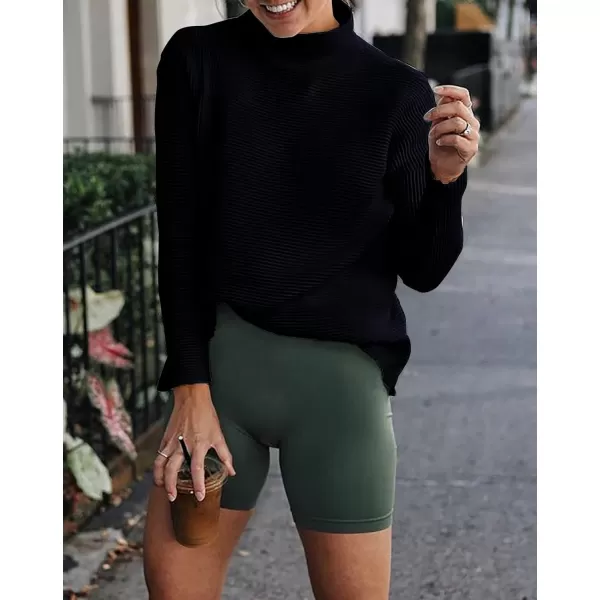 imageBTFBM Women Cozy Long Sleeve Mock Neck Fashion Sweaters Soft Solid Color Ribbed Knit Casual Fall Winter Pullover SweaterSolid Navy