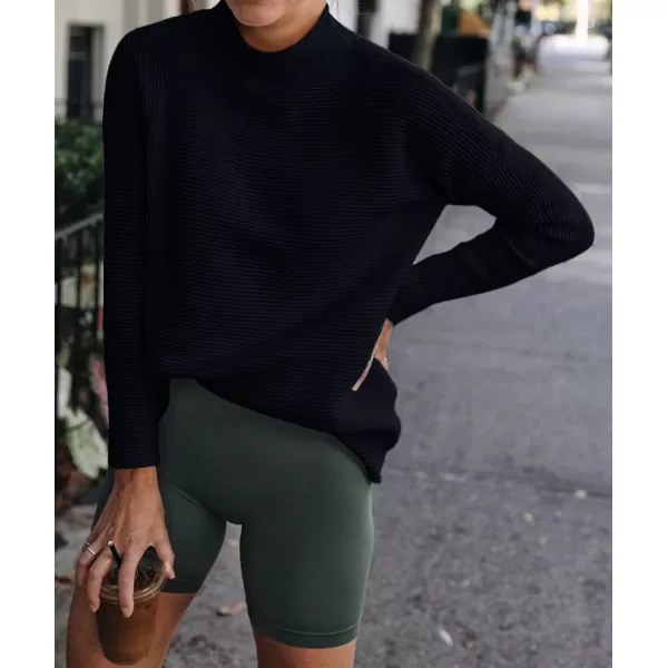 imageBTFBM Women Cozy Long Sleeve Mock Neck Fashion Sweaters Soft Solid Color Ribbed Knit Casual Fall Winter Pullover SweaterSolid Navy